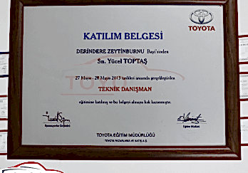 TOYOTA Eğitim Merkezi - Katılım Belgesi